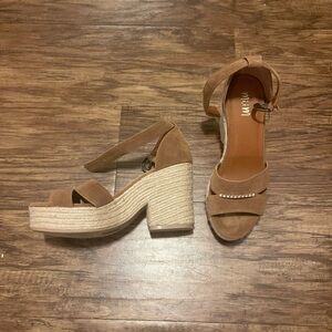 NanaMacs Tan Wedge Sandals with Adjustable Ankle Strap